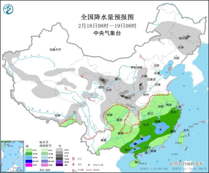 中東部將有明顯雨雪天氣過(guò)程 19日起華南有大到暴雨