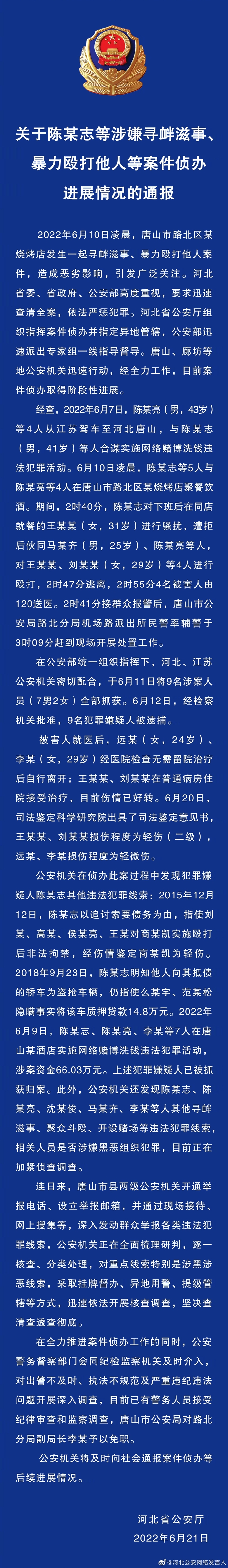 關(guān)于陳某志等涉嫌尋釁滋事、暴力毆打他人等案件偵辦進(jìn)展情況的通報(bào)