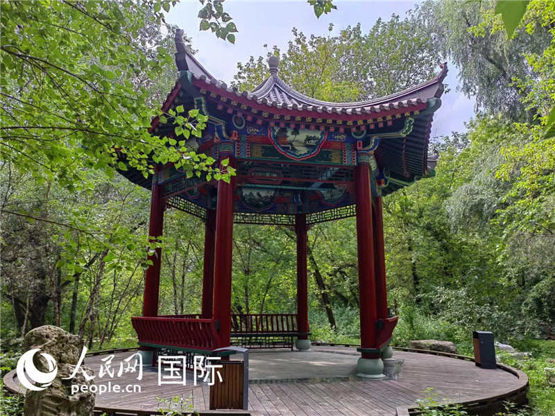 莫斯科中國(guó)貿(mào)易中心的中式園林“華銘園”一角。人民網(wǎng)記者 申亞欣攝