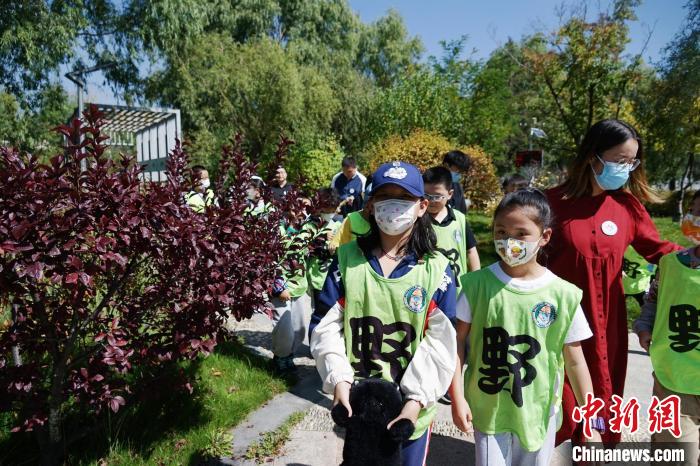 圖為小朋友在青海西寧湟水國(guó)家濕地公園內(nèi)認(rèn)識(shí)植物?！●R銘言 攝