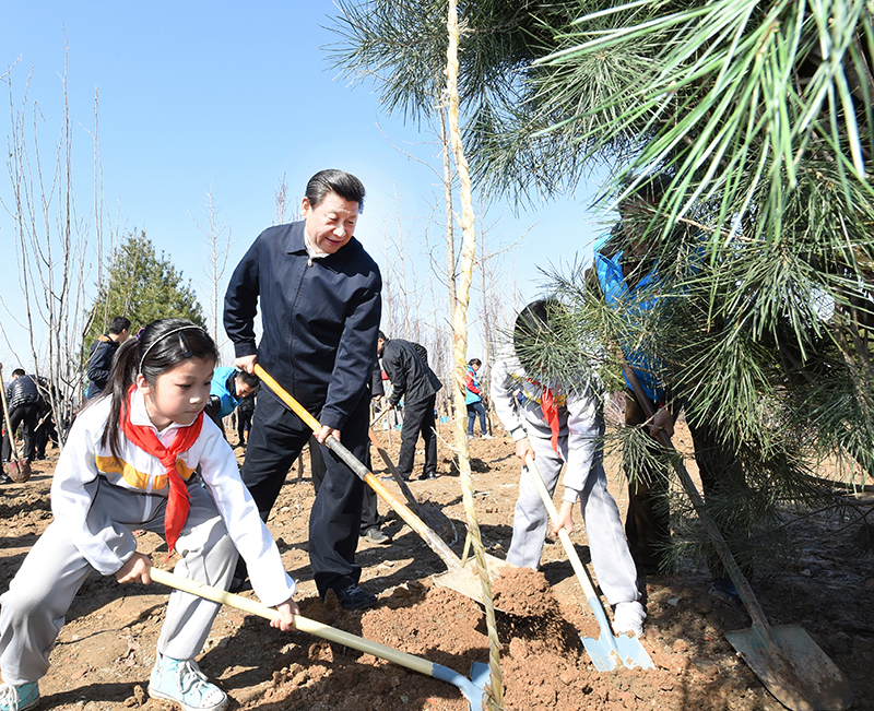 2015年4月3日，習(xí)近平總書記同大家一起植樹。