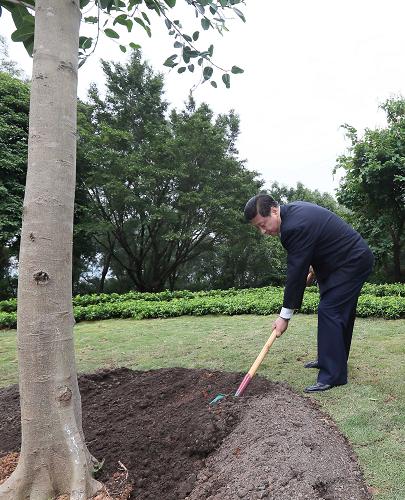 2012年12月7日至11日，習(xí)近平在廣東省考察工作。這是8日上午，習(xí)近平在深圳蓮花山公園種下一棵高山榕樹(shù)。新華社記者 蘭紅光 攝