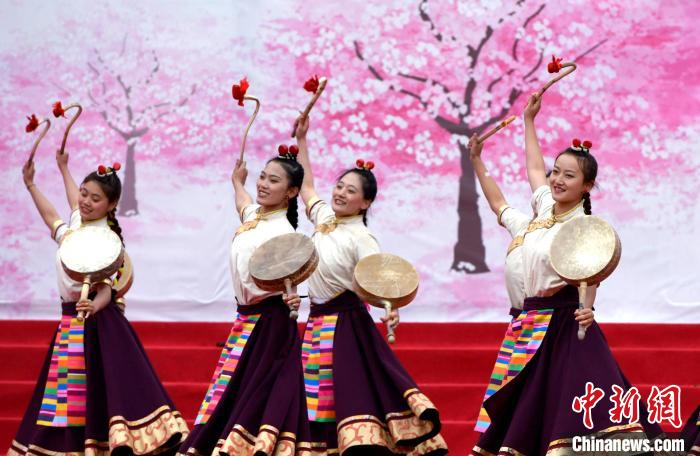 3月28日，西藏林芝第二十屆桃花旅游文化節(jié)開幕式上的文藝表演?！±盍?攝